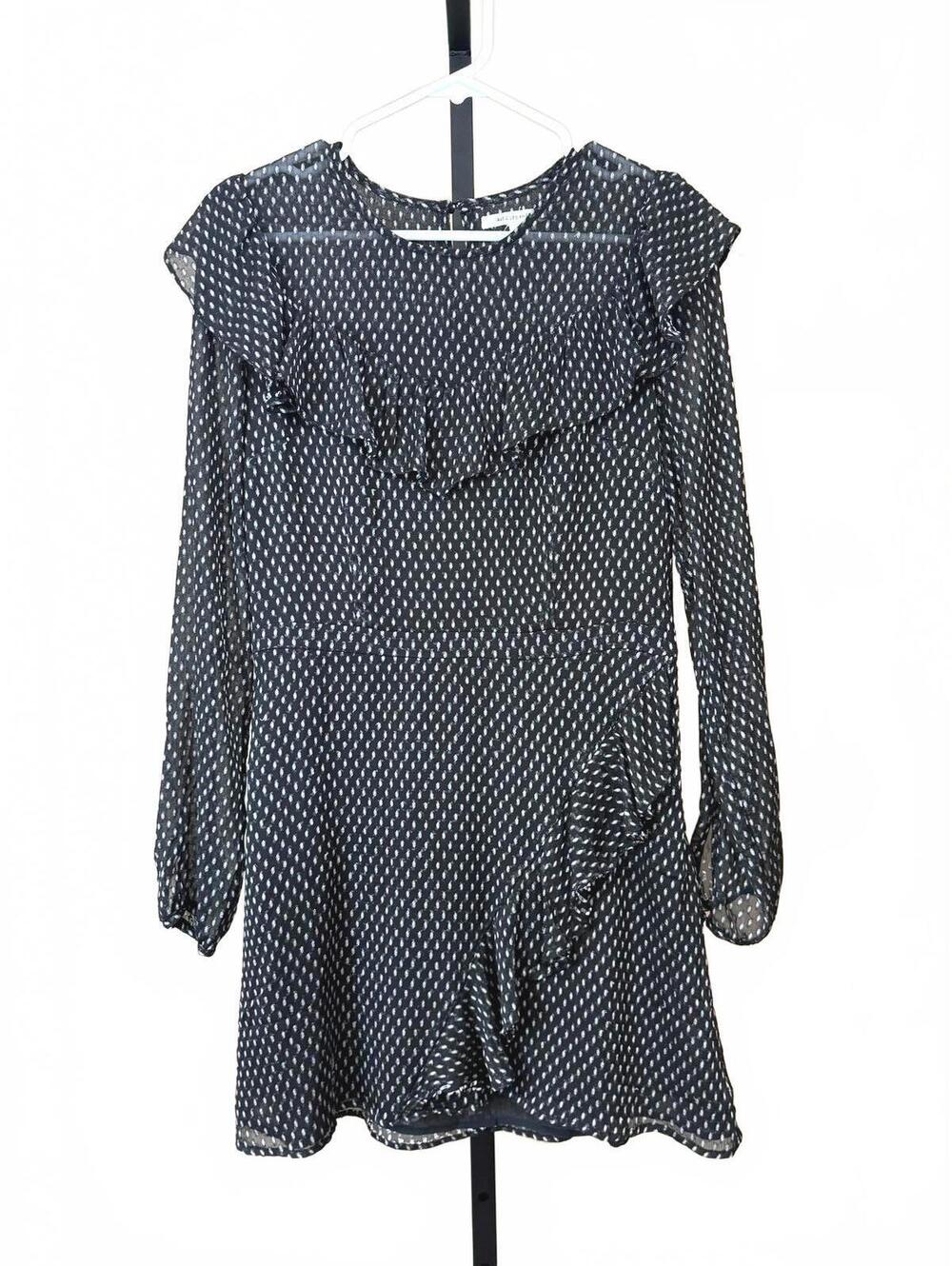 Avec Les Filles Black and White Polka Dot Long Sleeve Dress Size 6